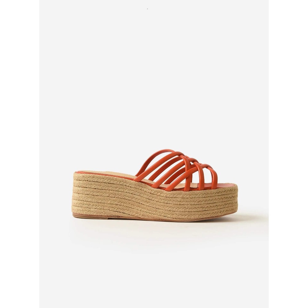 Paloma Barcelo Belinda Wedge Espadrille Platform Sandals Orange Napa Leather 39